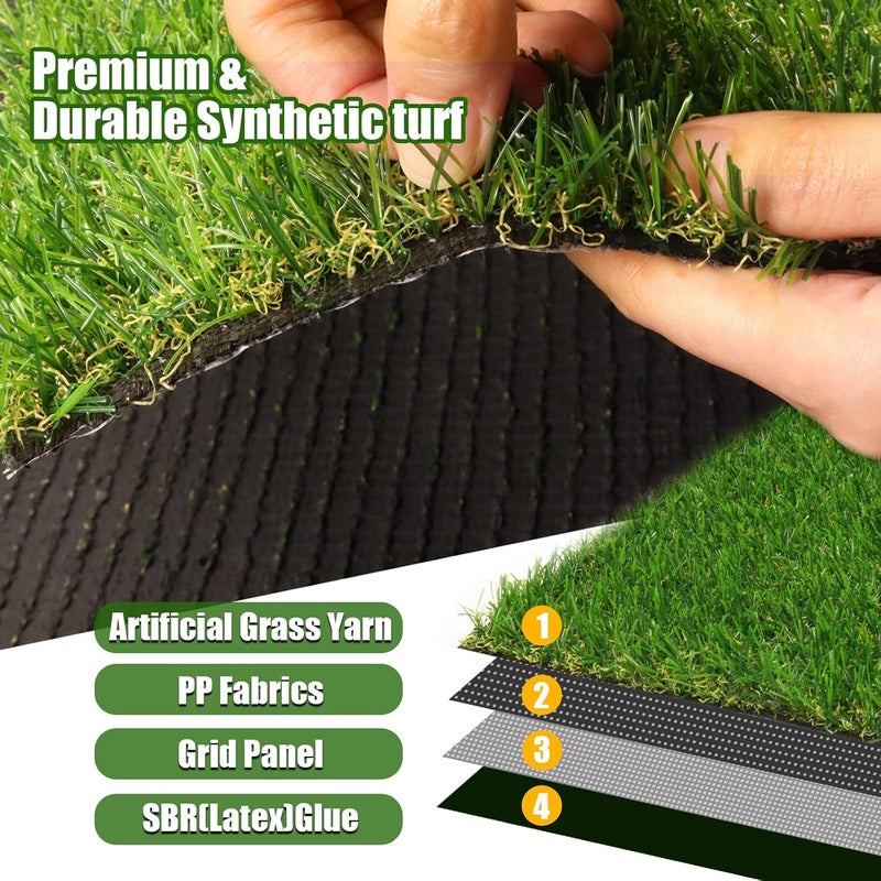 Heyroll Realistic Artificial Turf Grass, 4 FT X 6 FT Artificial Synthetic Fake Grass, 20MM Green Turf Rug Pet Dogs Lawn Mat with Drainage Holes for Indoor Outdoor Patio Garden Landscape/Custom Size - Image 3